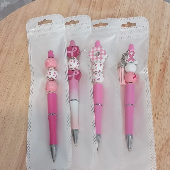 4pc Breast Cancer Awareness Beaded Pens Handcrafted PINK - Picture 7 of 8